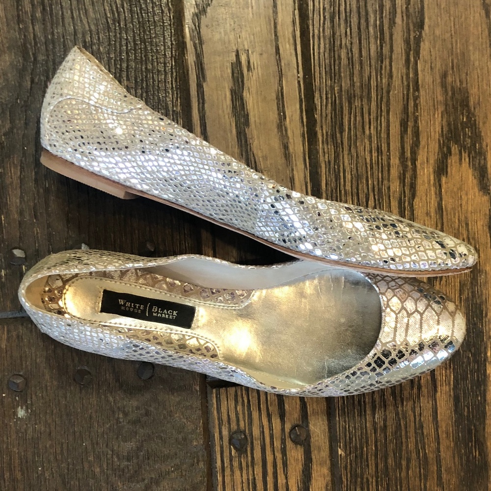 Silver Snakeskin Patterned Flats - image 2